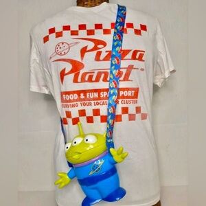 Disney Pixar Toy Story Alien Souvenir Popcorn Bucket Strap & Pizza Planet Med T